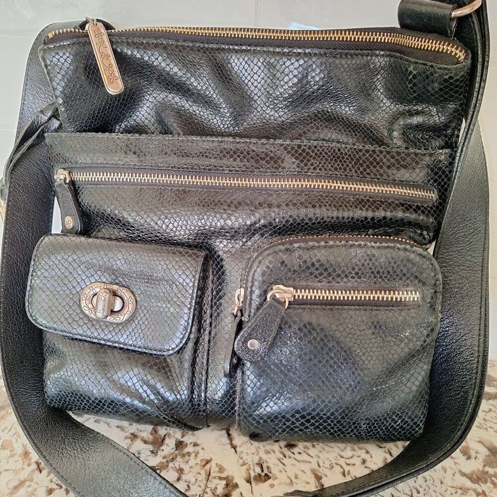Brighton‎ Black Leather Mock Snake Skin Shoulder Bag